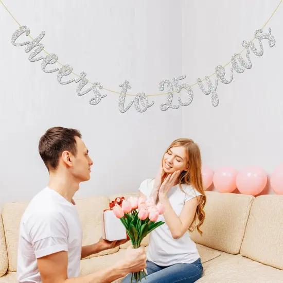 Glitter Silver Cheers to 25 Years Banner {4}