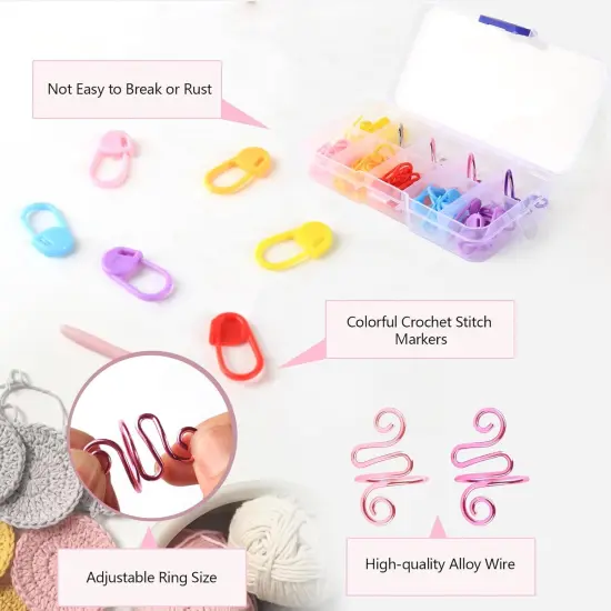 4Pcs Crochet Ring + 60Pcs Stitch Markers Adjustable Crochet {3}