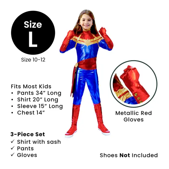 Rubies Blue and Red Girls Children Halloween Captain Marvel Costume - Large 10-12 {5}