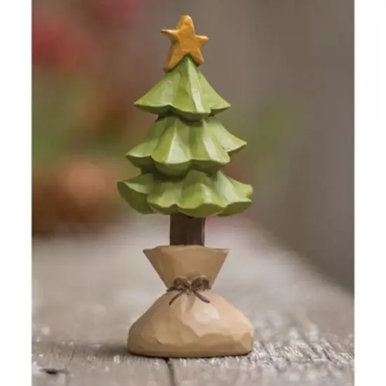 Small Resin Christmas Tree Decoration in Burlap Sack with Gold Star Accent for Holiday Decor {2}