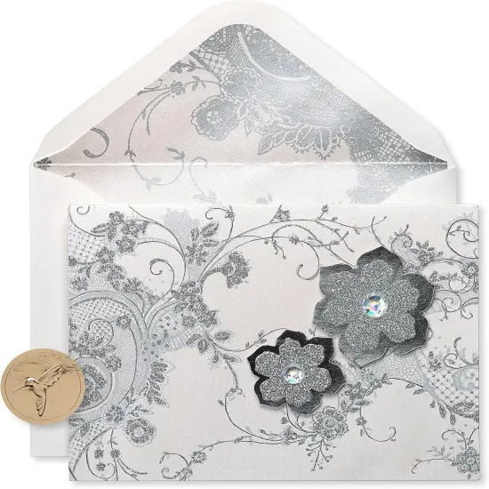 Blank Cards with Envelopes, Lace and Flowers with Glitter (8-Count) {1}