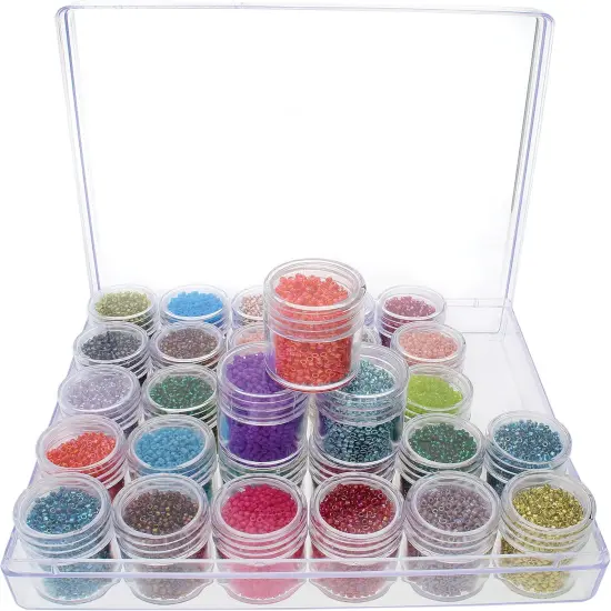 The Beadsmith Personality Case - Clear Storage Organizer Box, 6.4 x 5.4 x 1.25 inches - Includes 30 Small Containers with lids &ndash; 1 x 1.1 inches, Bead Holder {4}