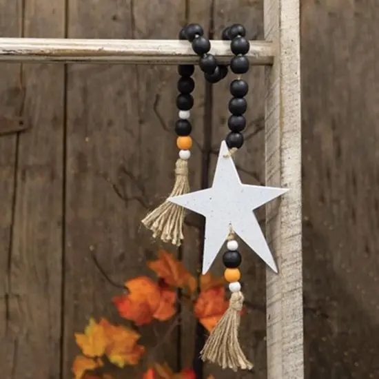 Halloween Garland with Beads and Tassels Black Orange White 28 Inch {2}