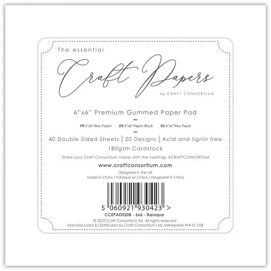 Craft Consortium Double-Sided Paper Pad 6"X6" 40/Pkg-Baroque, 20 Designs {3}