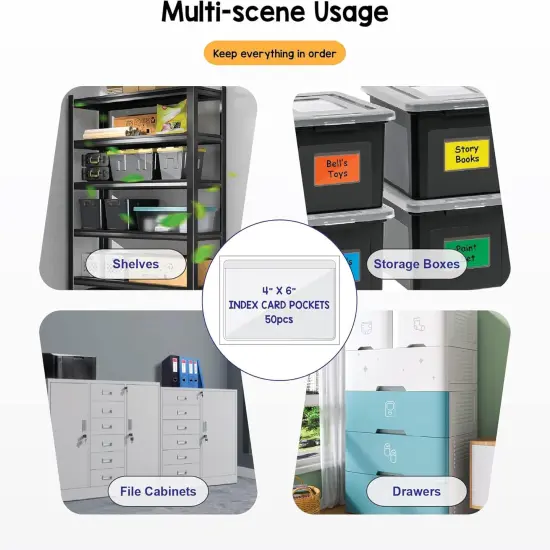 50 Pack, Plastic Labels Holders for Storage Bins and Library Card {2}