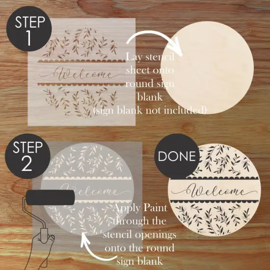 Tranquil Branches Welcome Round Sign Stencil | Sign Stencil | DIY Sign Stencil | Round Stencil |Designer Stencils| {4}