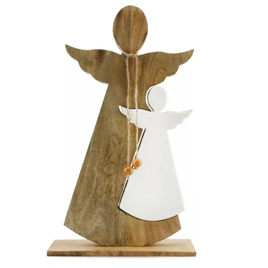 Wood Enamel Nesting Angel Statue Farmhouse Christmas Figurine {1}