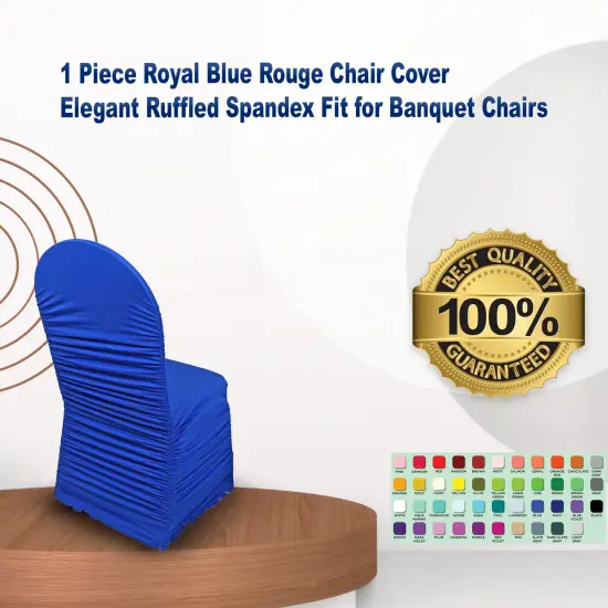 1 Piece Royal Blue Rouge Chair Cover, Elegant Ruffled Spandex Fit for Banquet Chairs {1}