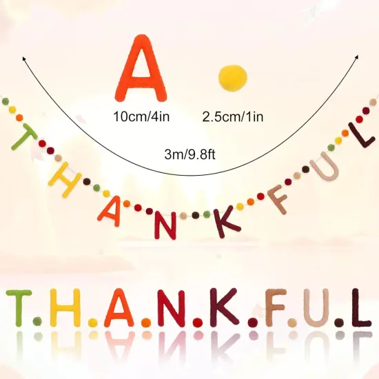 3Pcs Fall Felt Banner 3D Thankful Banner Felt Pom Pom Balls {2}
