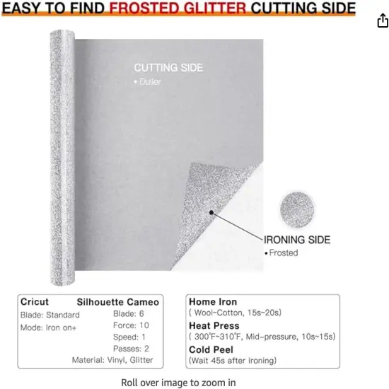 Silver Glitter Heat Transfer Vinyl 12" x 8 ft {3}