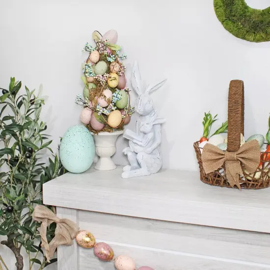 Easter Reading Rabbit Figurine with Baby Farmhouse Bunny Decor {5}