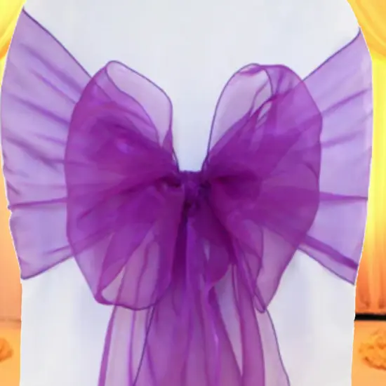 10 Pieces Angle End Organza Chair Sashes 12 by 116 inches Purple {3}