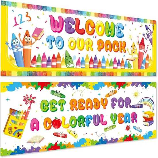 2 Pcs Crayon Welcome Banners 13.8x38.6 Inch Welcome to Our Pack Banner {1}