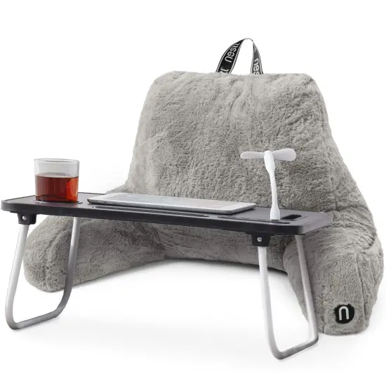 Nestl Fur Reading Pillow with Laptop Lap Desk Grey {1}