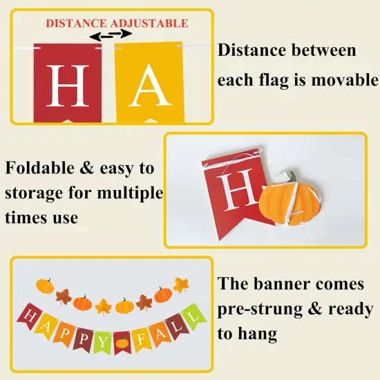 2 Pcs Happy Fall Banner and Pumpkin Maple Leaf {2}