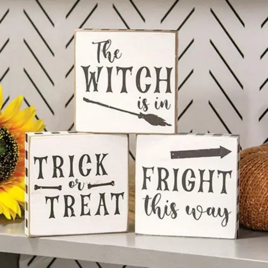 3 Asstd. Halloween Wood Block Signs Spooky Shelf or Table Decor {2}