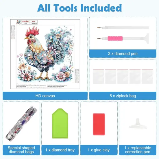 5D Rooster Special Shape Diamond Painting Kits for Adults {5}