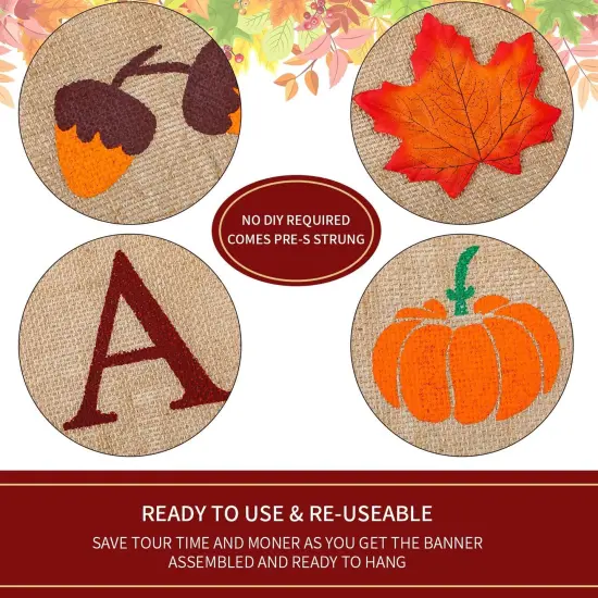 3 Pieces Happy Fall Banner Thankful Burlap {2}