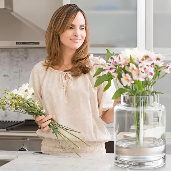 Clear Vases for Centerpieces, 9 Inch Large Glass Vase for Bouquet, Glasses Home Decor Modern Jarrones Decorativos for Wedding Living Room Dining Table Office {4}