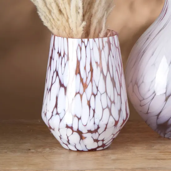 White Sputter Glass Hurricane with Ruby Inside Color &ndash; Elegant Candle Holder for Stylish Home D&eacute;cor-6X6X8" {2}