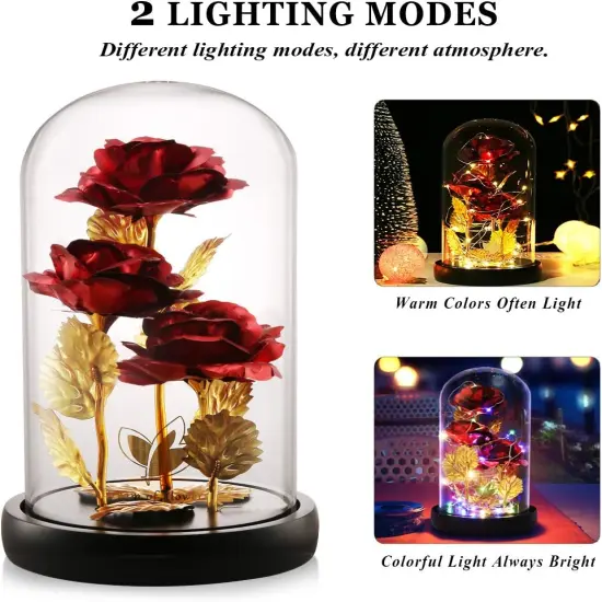 Valentines Gifts for Wife ,Galaxy Flower Rose with 2 Lighting Mode ,Colorful Gold Foil Rose Enchanted Rose, Romantic Gifts for Her, Beauty and The Beast Rose for Valentines Gifts {2}