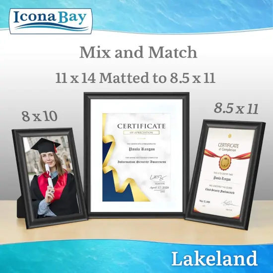 8.5x11 Certificate Frames - Black, 6 Pack - Contemporary Diploma Frames 8.5 x 11 - Composite Wood Document Frames for Walls or Table Top - Lakeland Collection {5}