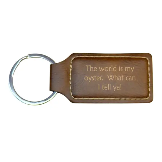 Keychain - Rectangle - The World is my oyster - Leather Black/Silver {5}