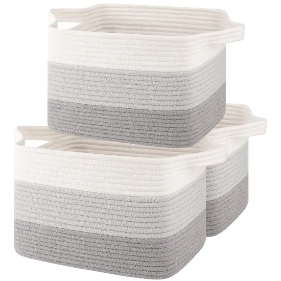 Storage Baskets for Organizing, Woven Baskets for Shelves, Rectangle Decorative Organizer for Storage Clothes, Toy, Books, Towels Nursery Bins 3 Pack (Gradient Grey) {1}