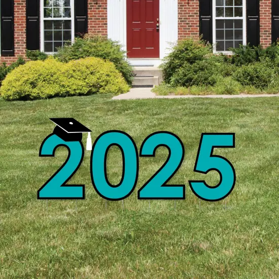 Big Dot of Happiness Teal 2025 Graduation Party Yard Signs - Outdoor Lawn Decorations - 2025 {1}
