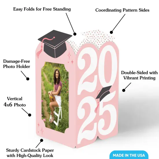 Big Dot of Happiness Rose Gold 2025 Graduation Photo Holder Centerpieces, 4x6 Picture Display Box, Table Decoration Centerpiece for Pink Grad Party Decor, 8 Count {5}