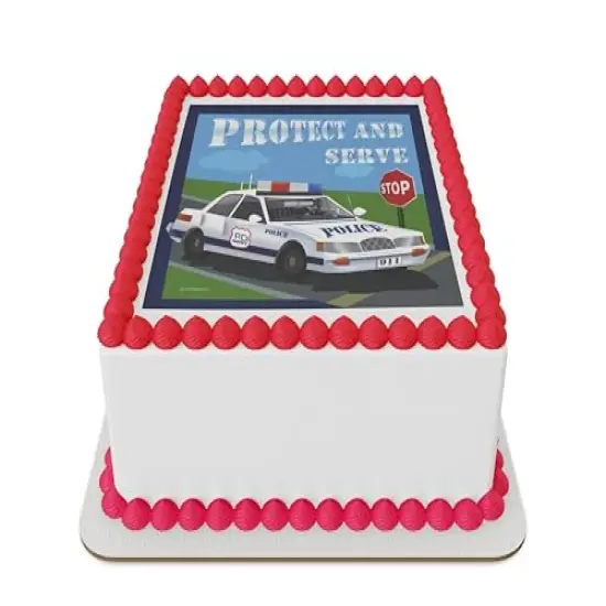 Police car Edible Icing Sheets for 1/4 Sheet cake ot larger {1}