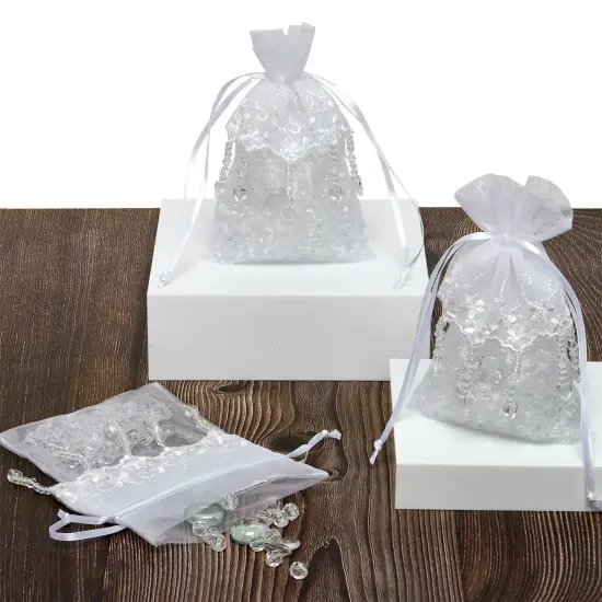 Lace Skirt Beaded Organza Bags White 4'' x 6'' for Gifts {2}
