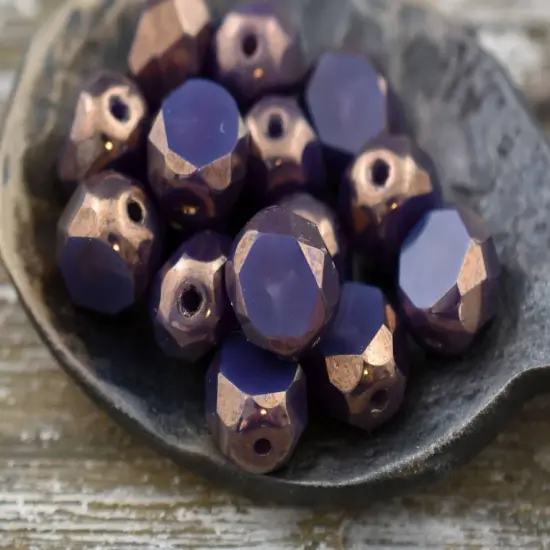 *15* 8mm Bronze Washed Plum Opal 2 Cut Fire Polished Faceted Round Beads {5}