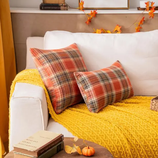 Plaid Orange Throw Pillow Covers 20x20 Inch {2}
