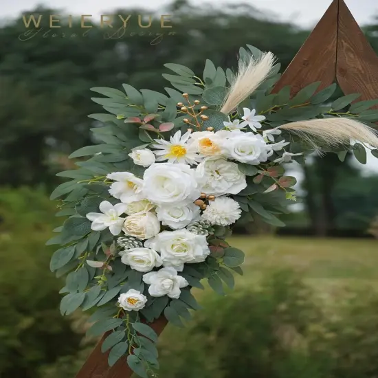 Pack of 2 -Artificial Wedding Arch Flowers Kit (Cream & Champagne) {3}