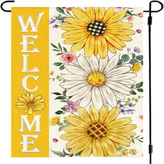 Summer Daisy Sunflower Garden Flag 12x18 Inch Double Sided Welcome Floral Outdoor Seasonal Small Yard Flags for Outside Spring Porch Decorations {1}