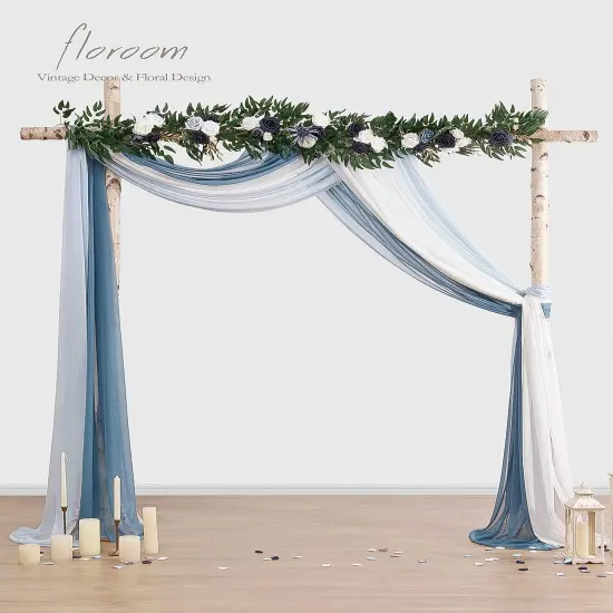 Wedding Arch Draping Fabric 3 Panels 20Ft Chiffon Fabric Drapes Arbor Drapery Wedding Ceremony Reception Swag Decorations (Dusty Blue +Powder Blue +White) {6}
