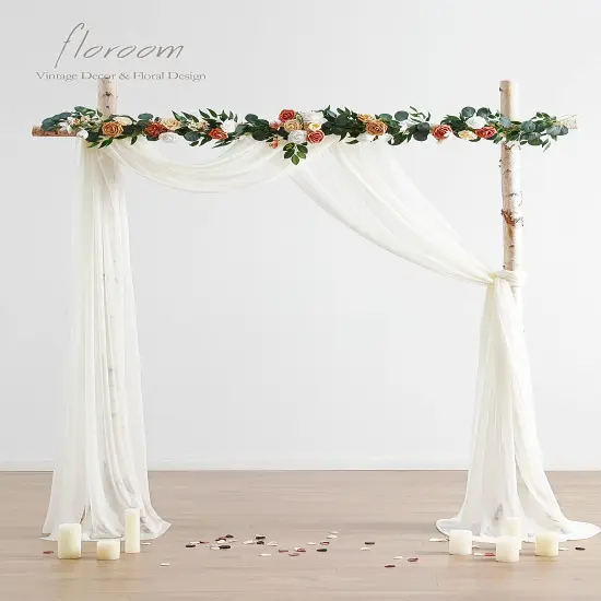 Wedding Arch Draping Fabric 2 Panels 20Ft Ivory Chiffon Fabric Drapes Arbor Drapery Wedding Ceremony Reception Swag Decorations {5}