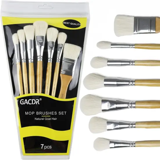 Brush Set, 7 Pieces Versatile Goat Hair Blending Mop Brushes for Acrylic Painting Wartercolor Foil Gold Leaf Flakes Sheets {1}