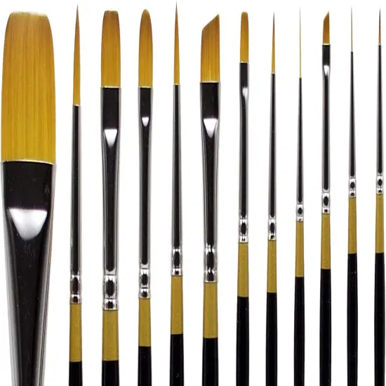 Premium Original Gold Series Handcrafted Golden Taklon Multimedia Artist Brushes, Gift Box, Set of 12, Black Glosss Handle, for Oil, Acrylic, Watercolor & Gouache Paints {2}