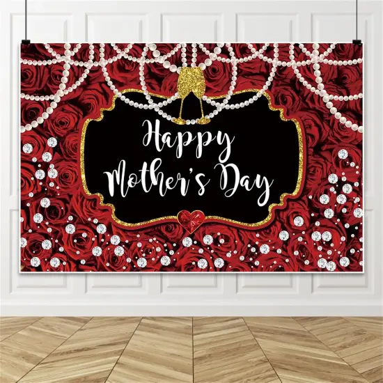 7x5ft Happy Mother's Day Backdrop Banner Red Rose {1}