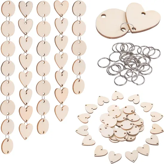 200 Pieces in Total, Wooden Circles Wooden Heart Tags (Set 1) {1}