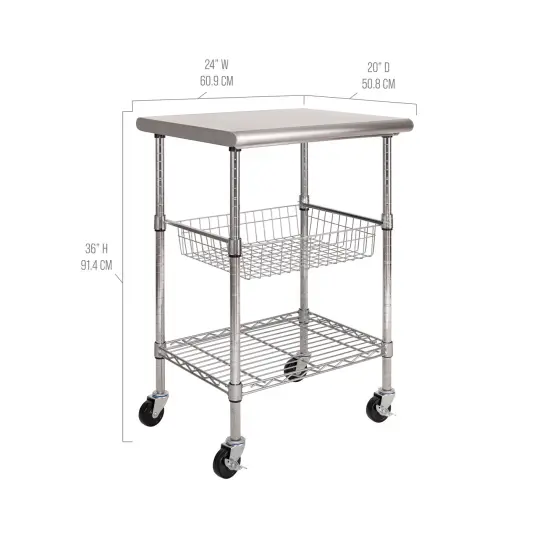 Seville Classics Stainless Steel NSF-Certified Utility Worktable Cart, 24" W x 20" D x 36" H {4}