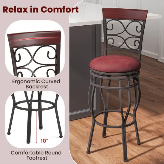 Costway Set of 2 Vintage Bar Stools 30" Swivel Padded Seat Bistro Dining Kitchen Pub Chair {6}