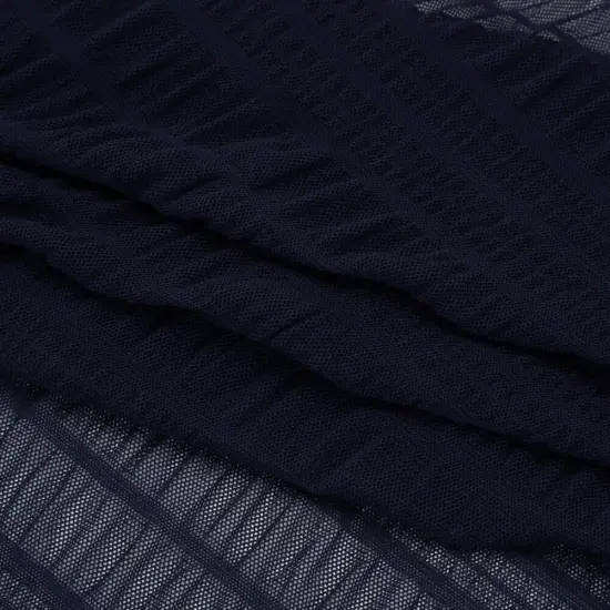 1 Yard Navy Blue Striped Ruched Stretched Nylon Mesh Fabric Sheer Stretch 58 Inch Wide {1}