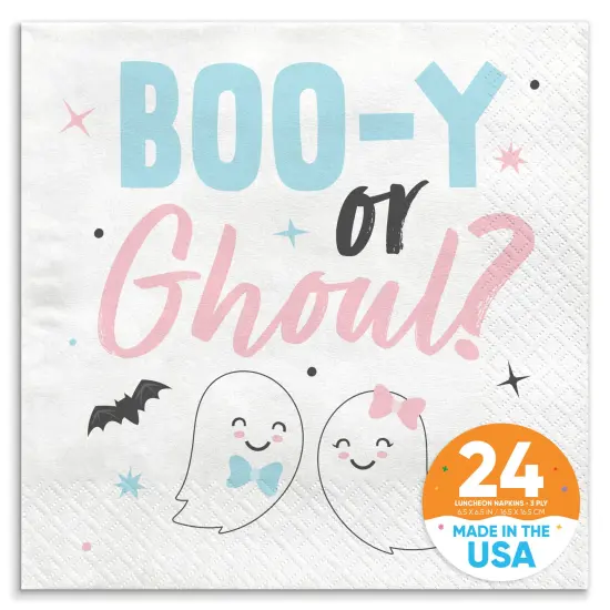 Big Dot of Happiness Boo-y or Ghoul Party Napkins, Halloween Gender Reveal Party Decor, White 3-Ply Paper Luncheon Napkins - 24 Count {1}