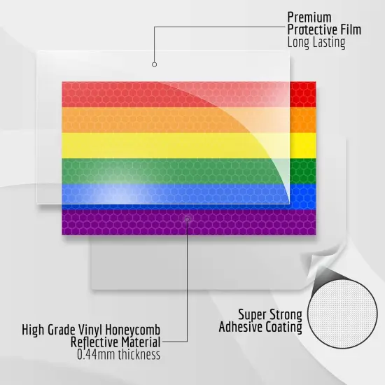 3PC Reflective LGBTQ Pride Rainbow Flag Stickers - 5 x 3 Inches - Support Gay Lesbian LGBT Equality Ally Bumper Sticker Decal {3}