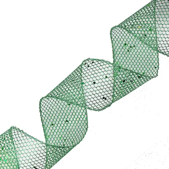 Green Glitter Mesh Ribbon for Gift Wrapping Bow Making Green Web Mesh Wired Mesh Ribbon {5}