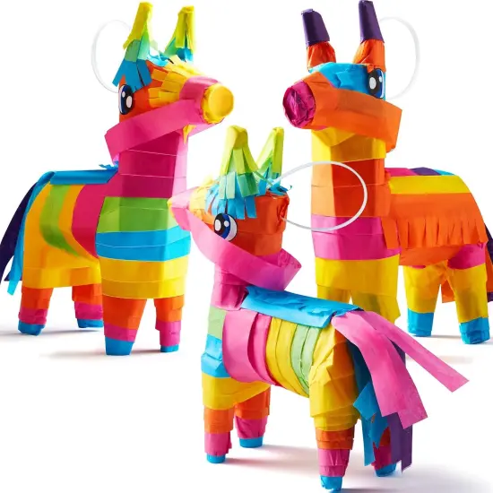 3 pcs Mini Donkey Pinatas 7"x5.5" Cinco De Mayo Rainbow Color for Fun Fiesta Taco Party Supplies, Luau Event Photo Props, Mexican Theme Decoration, Carnivals Festivals, Taco Tuesday Event {1}