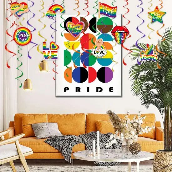 50 PCS Pride Rainbow Hanging Swirl LGBT Rainbow Pride Hanging Foil Swirls Pride Month Hanging Banner Ornaments Love is Love Gay Lesbian Pride Decorations Hanging Swirls for Pride Party Favor {4}